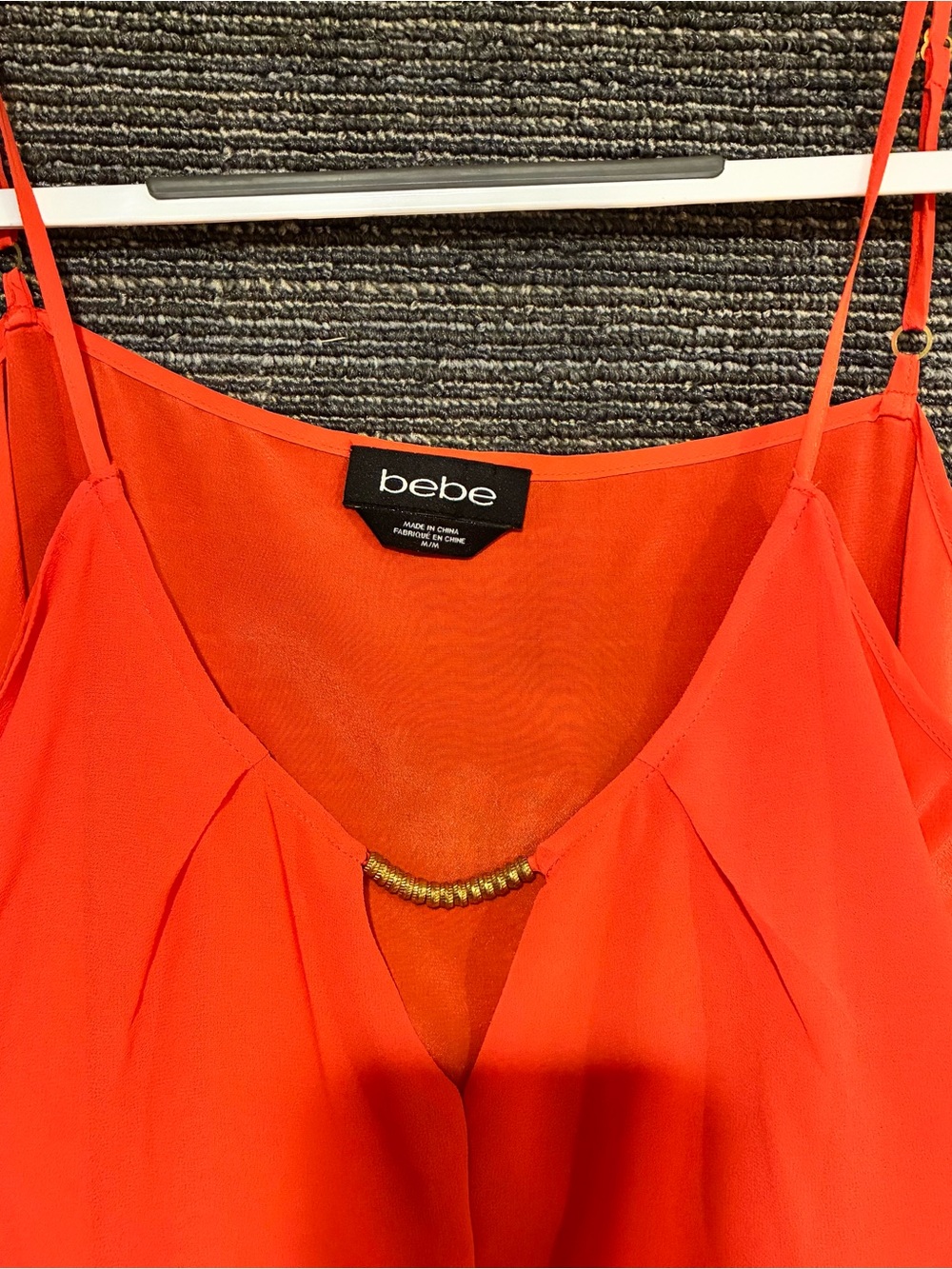 BEBE Bright Orange Spaghetti-Strap V-Neck Camisole with Gold Bead Accent